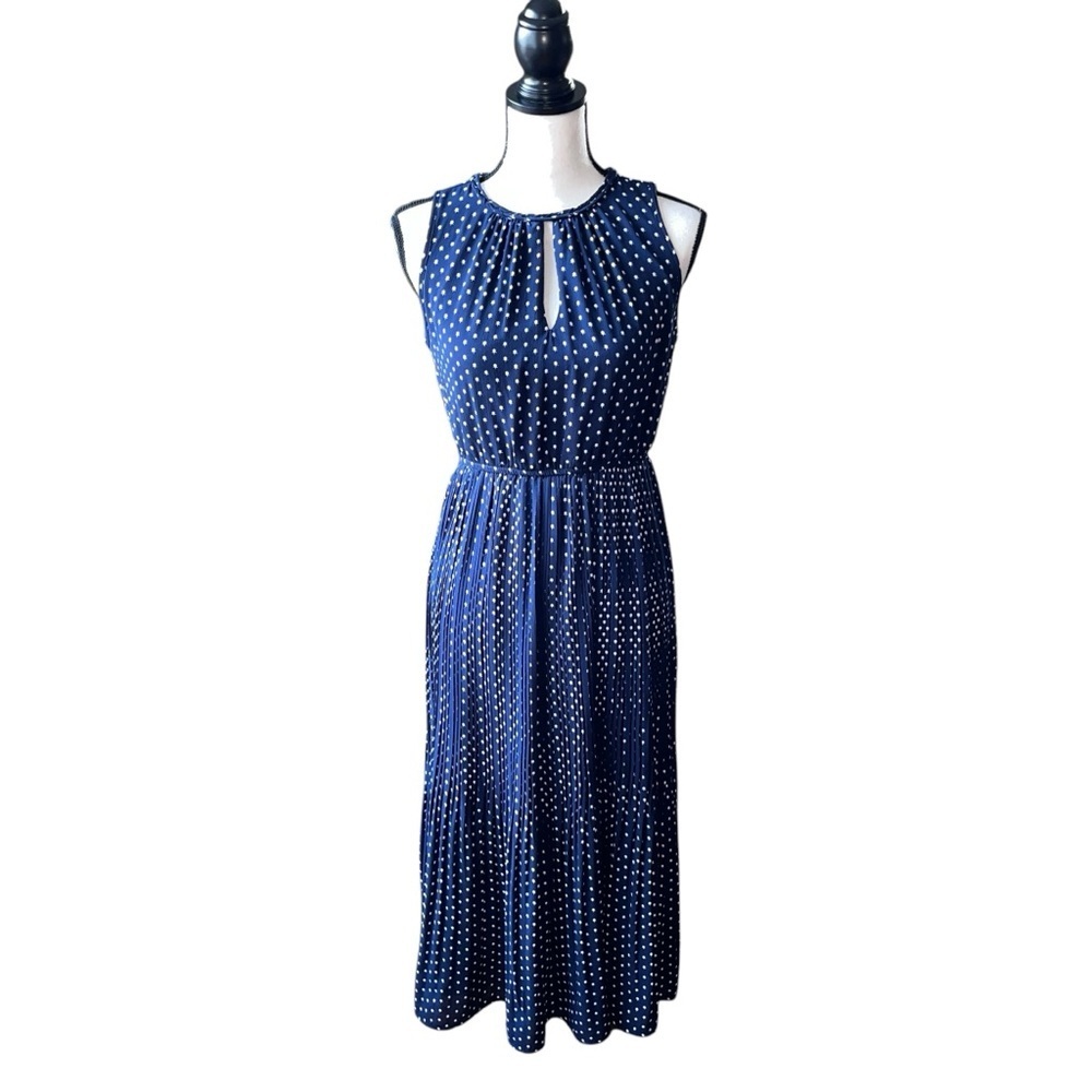 Maison Jules Navy Blue Polka Dot Midi Dress